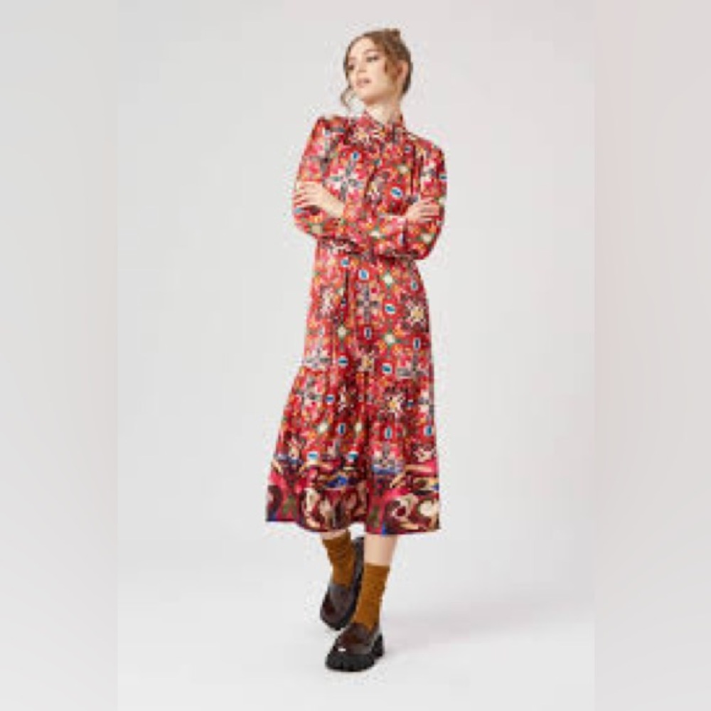 James Lakeland Floral Red Midi Dress